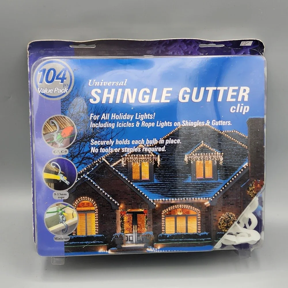 104 CT Universal Shingle Gutter Clip Holiday Mini Rope C7 C9 Light String Hanger